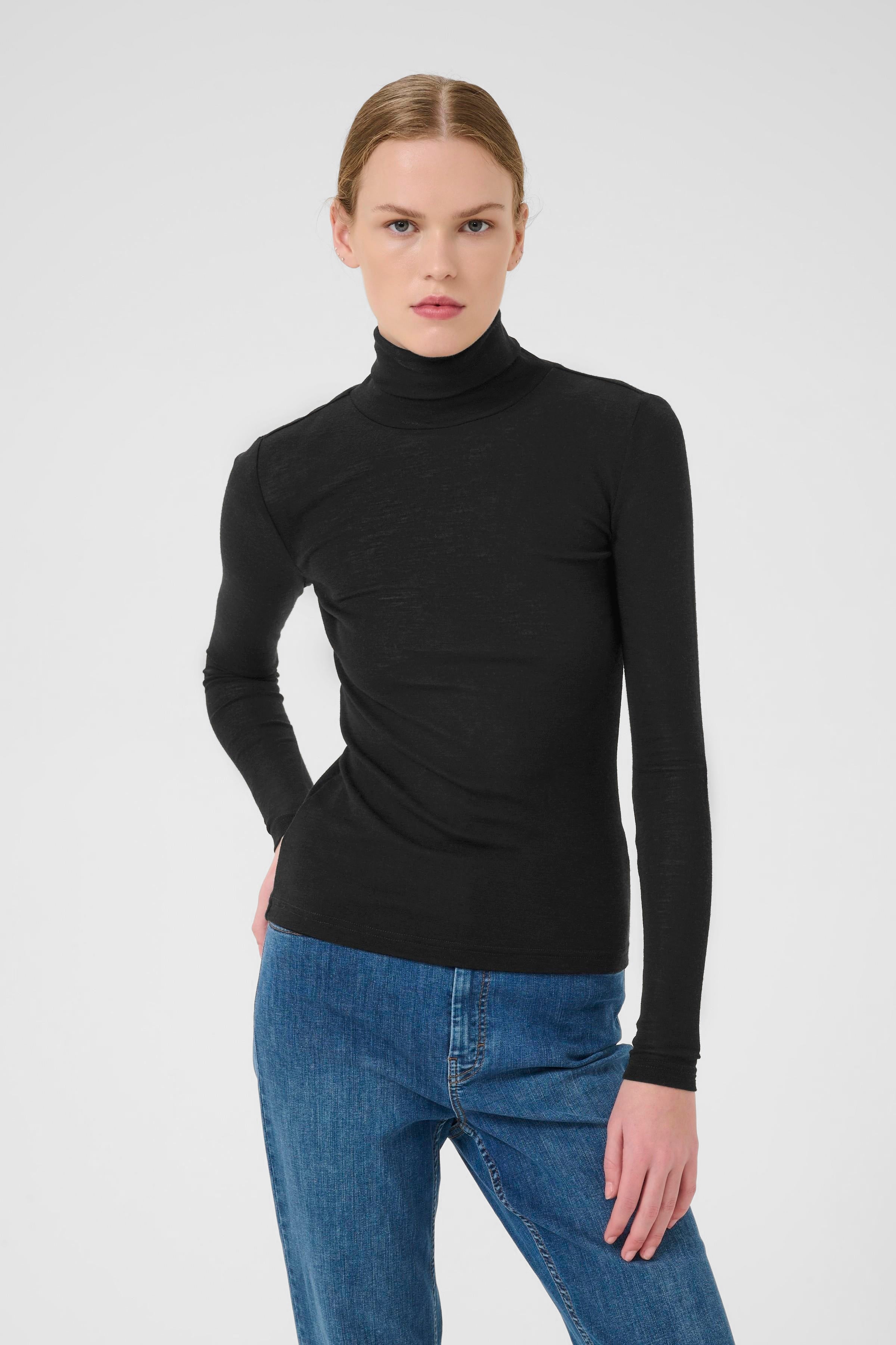 NiniaGZ rullekrave uldstriktrøje - sort